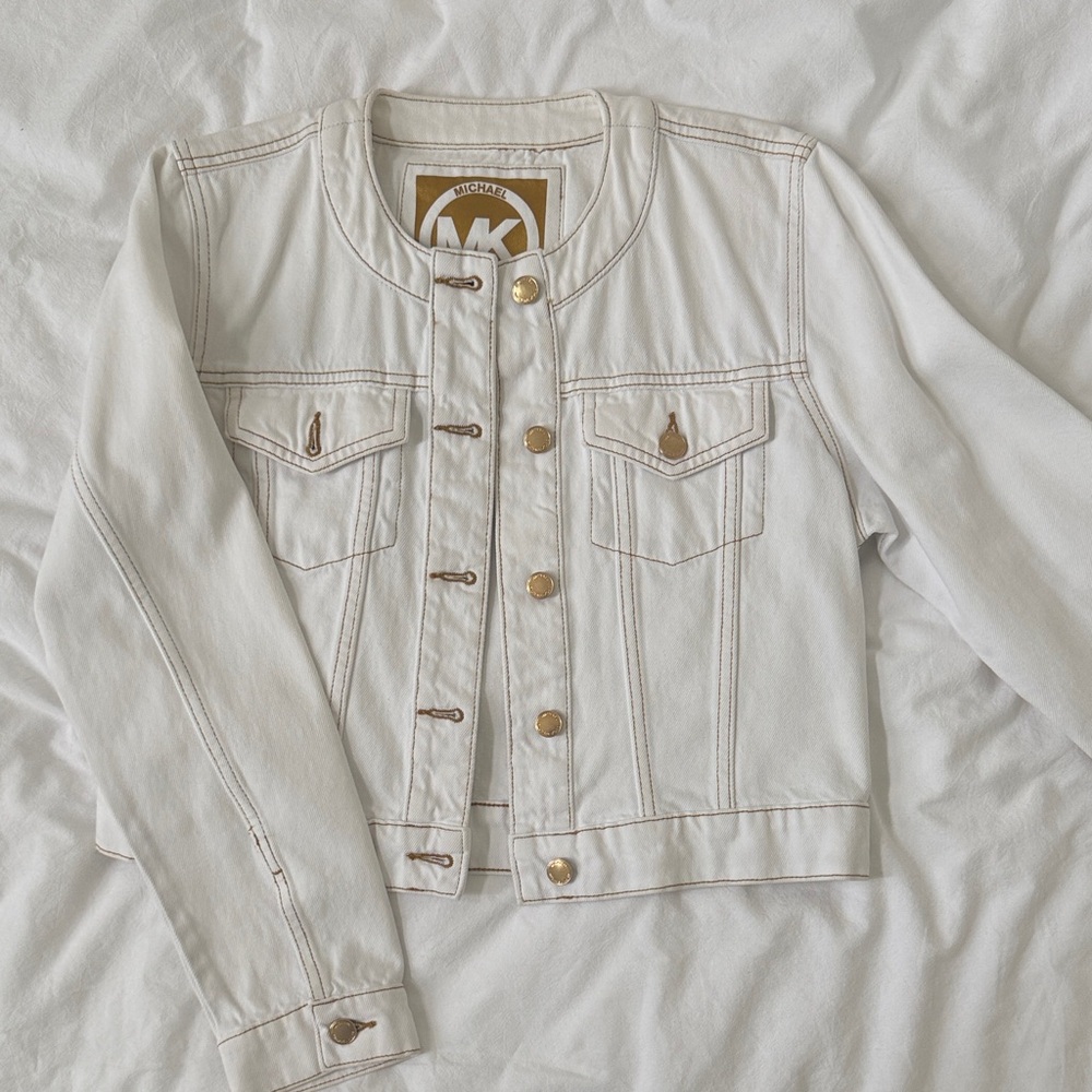 Michael Kors Cream Jean Jacket with Gold Accents